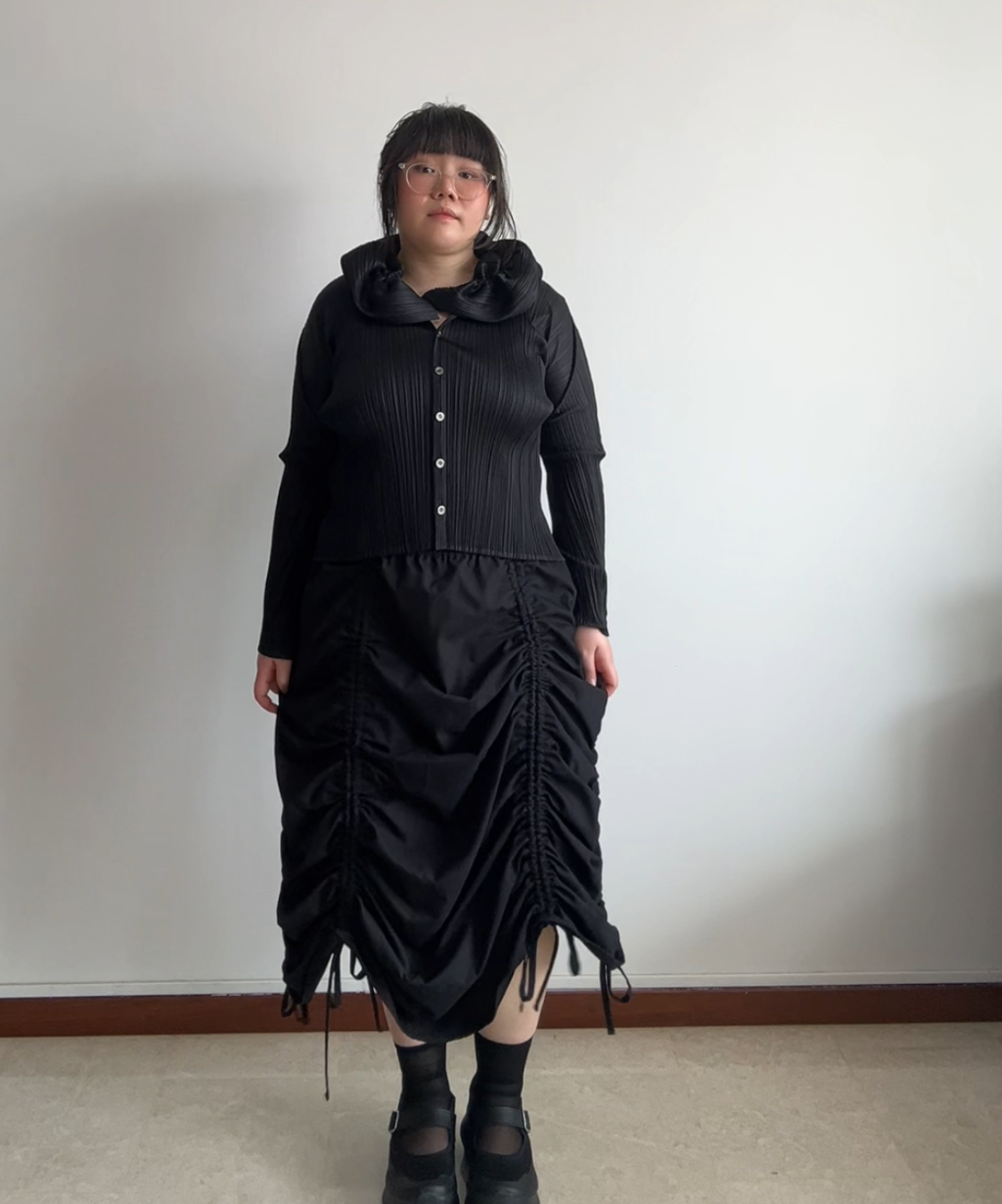 Pleats Please Ruffle Collar Pleated Long Sleeve Blouse