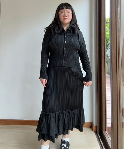 Pleats Please Long Sleeve Blouse with Ruffle Collar