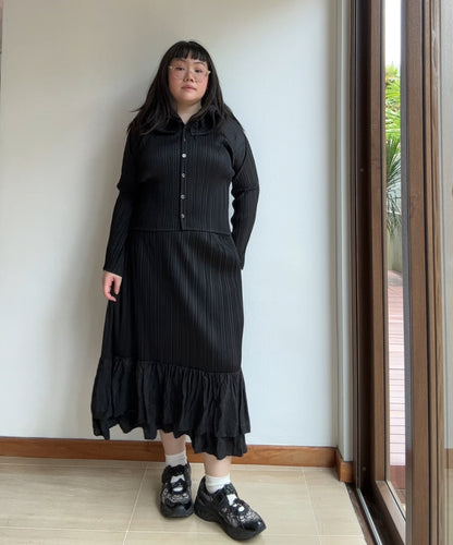 Pleats Please Long Sleeve Blouse with Ruffle Collar