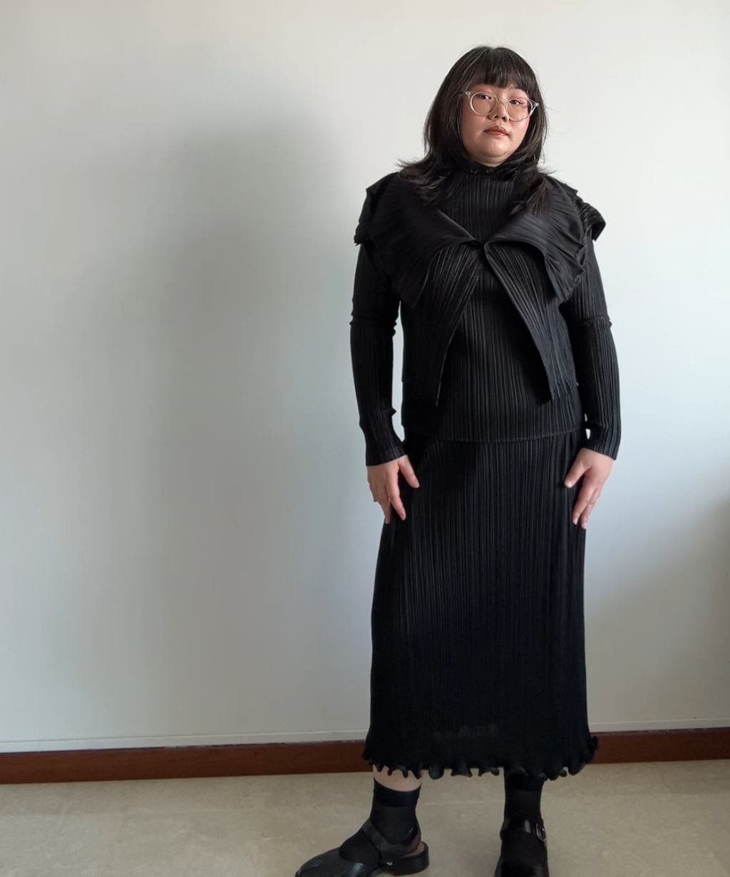 Pleats Please Frill Hem Long Pleated Skirt