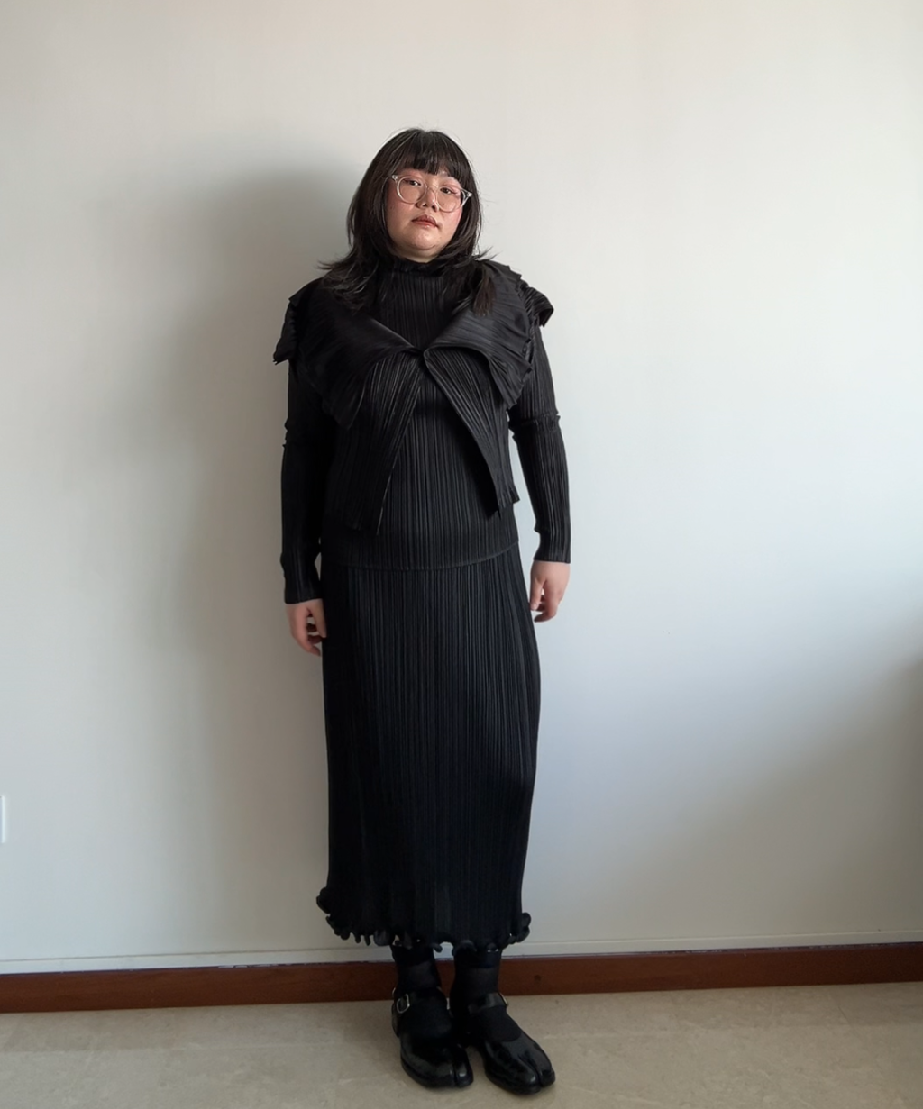 Pleats Please Frill Hem Long Pleated Skirt