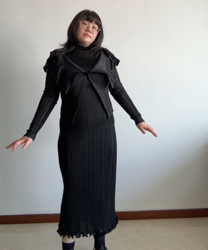 Pleats Please Frill Hem Long Pleated Skirt