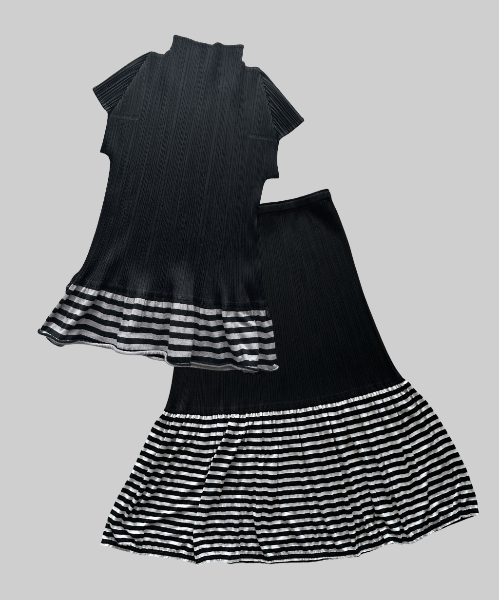Pleats Please pleated stripe flare hem set