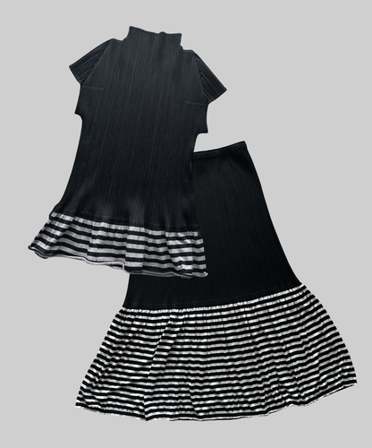 Pleats Please pleated stripe flare hem set