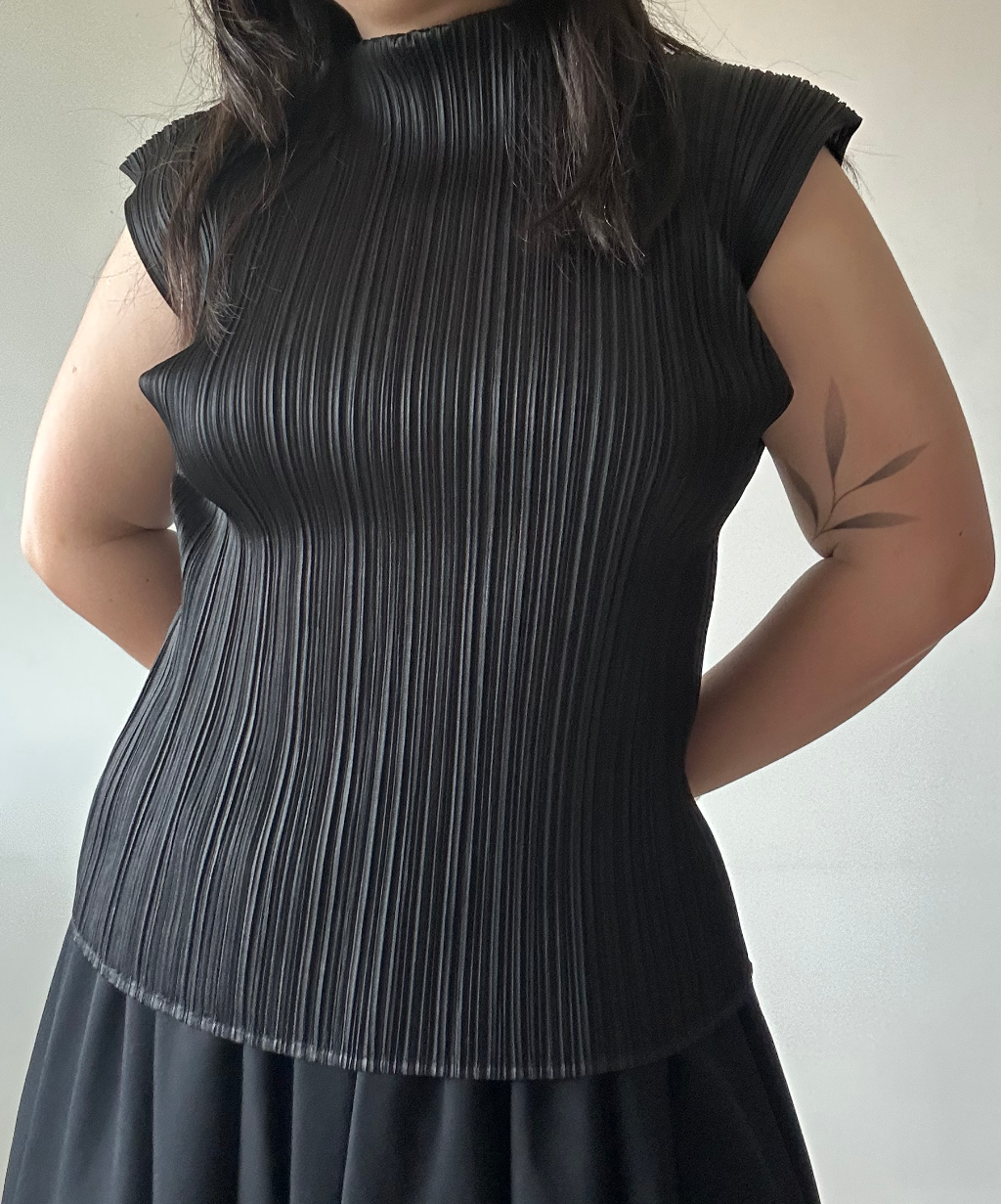 Issey Miyake Pleats Please high neck tunic with slits