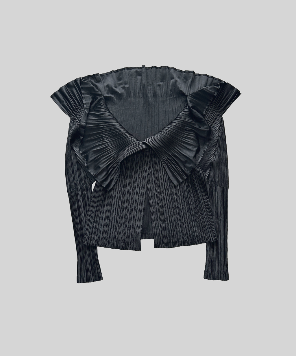 Pleats Please Ruffle Collar Draped Cardigan