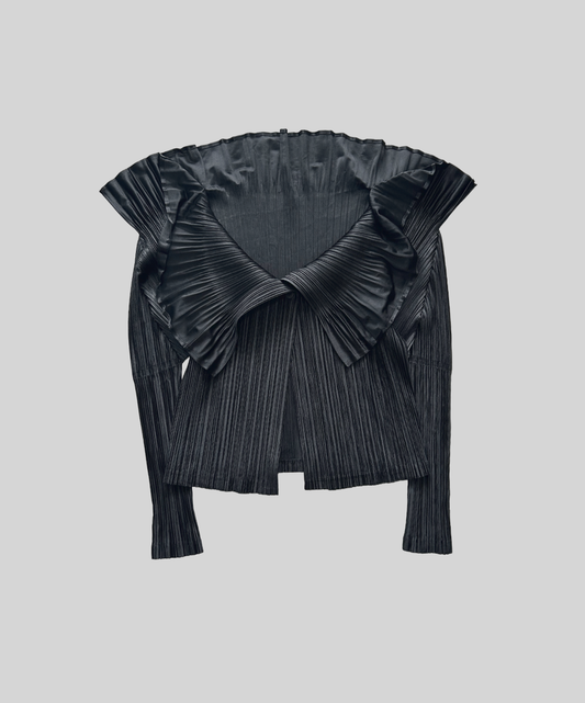 Pleats Please Ruffle Collar Draped Cardigan
