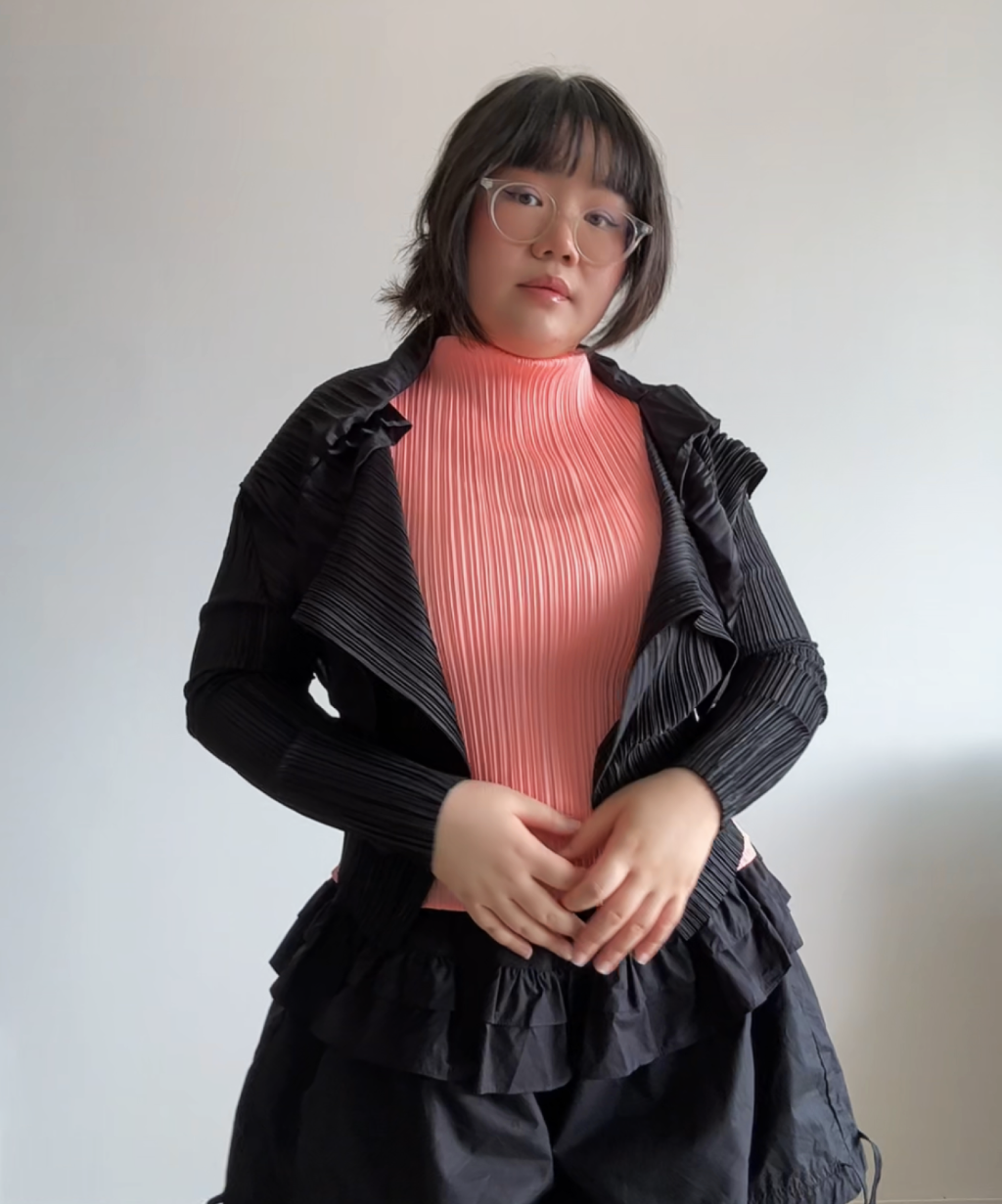 Pleats Please Ruffle Collar Draped Cardigan