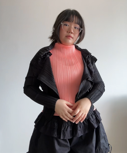 Pleats Please Ruffle Collar Draped Cardigan