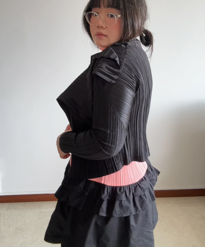 Pleats Please Ruffle Collar Draped Cardigan