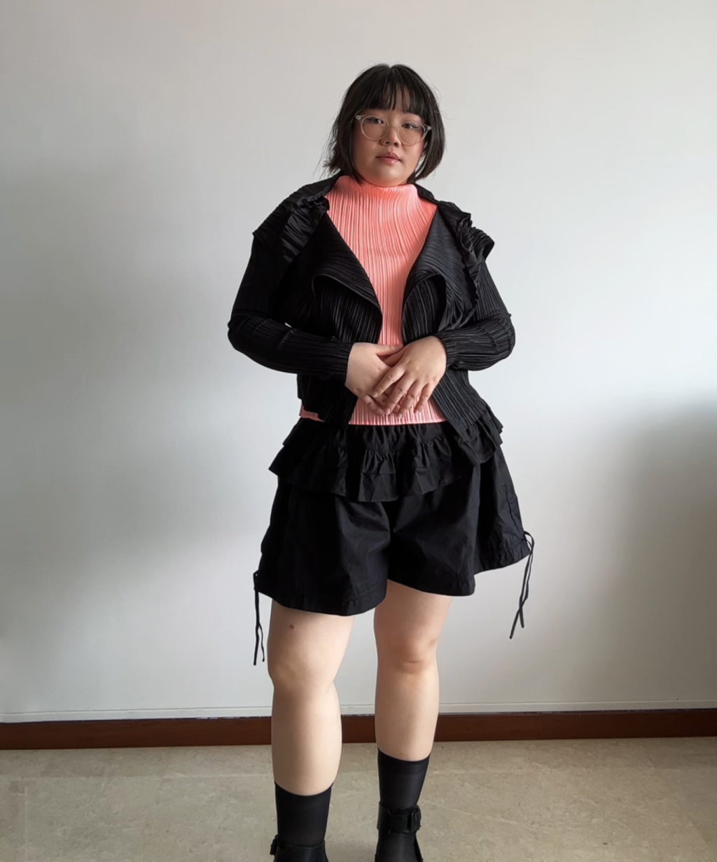 Pleats Please Ruffle Collar Draped Cardigan