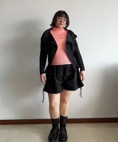 Pleats Please Ruffle Collar Draped Cardigan