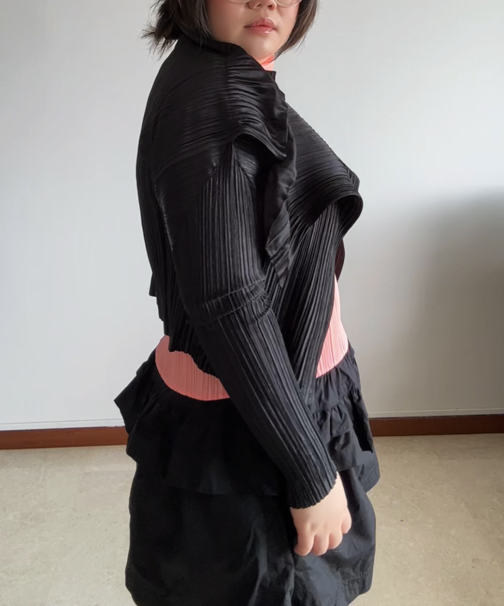 Pleats Please Ruffle Collar Draped Cardigan