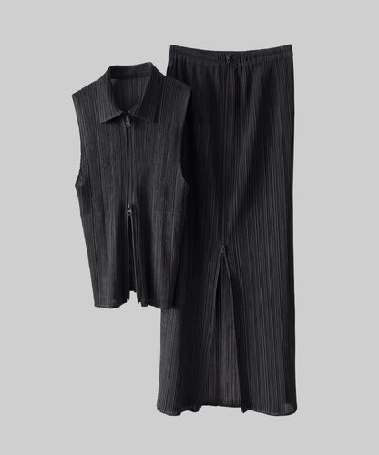 Pleats Please Double Zip Vest and Skirt Co-ord Set