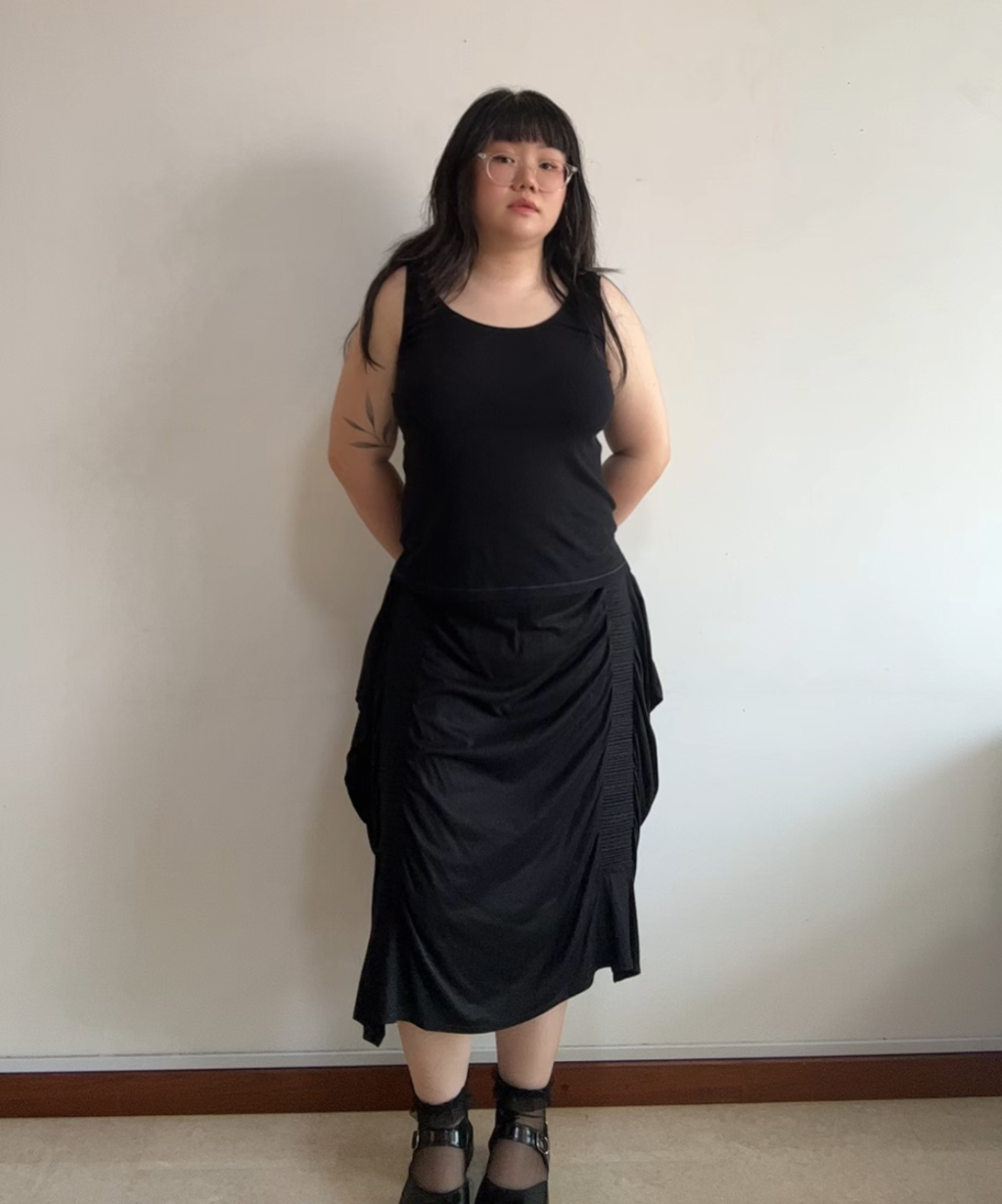 Pleats Please Panelled Drape Shirred Skirt