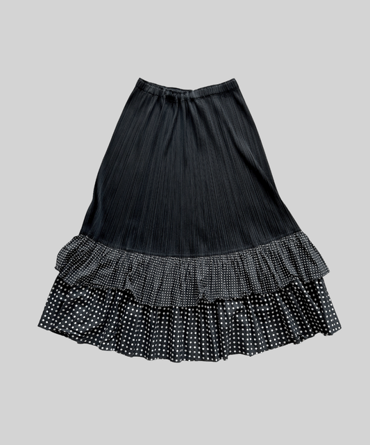 Pleats Please tiered ruffle polka dot pleated skirt