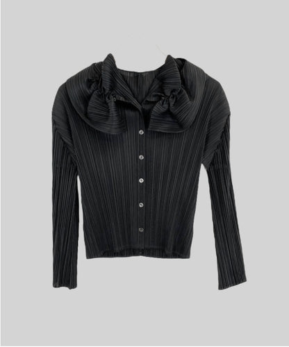 Pleats Please Long Sleeve Blouse with Ruffle Collar