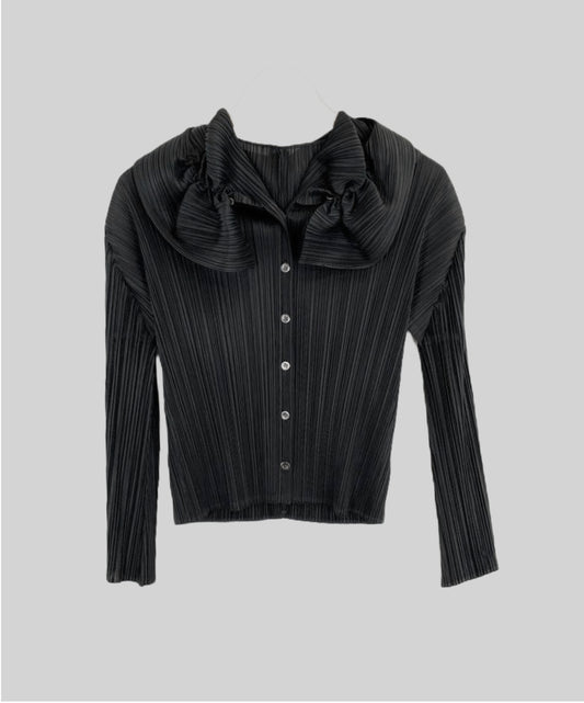 Pleats Please Long Sleeve Blouse with Ruffle Collar