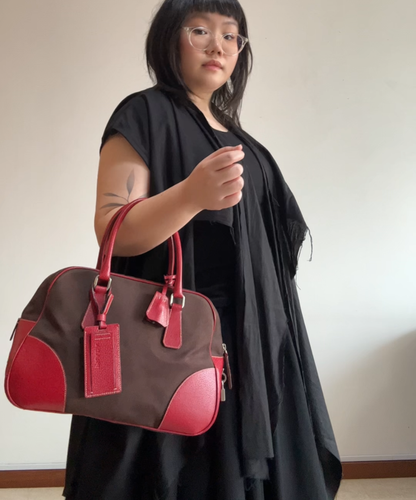 Prada 2000s Bowling Canapa Cinghi Leather Canvas Bag