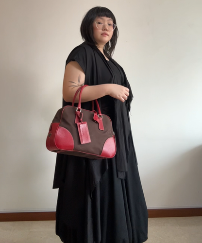 Prada 2000s Bowling Canapa Cinghi Leather Canvas Bag