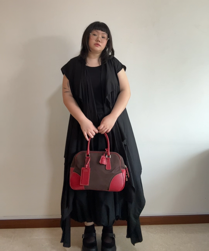 Prada 2000s Bowling Canapa Cinghi Leather Canvas Bag