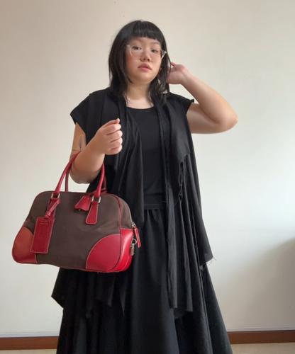 Prada 2000s Bowling Canapa Cinghi Leather Canvas Bag