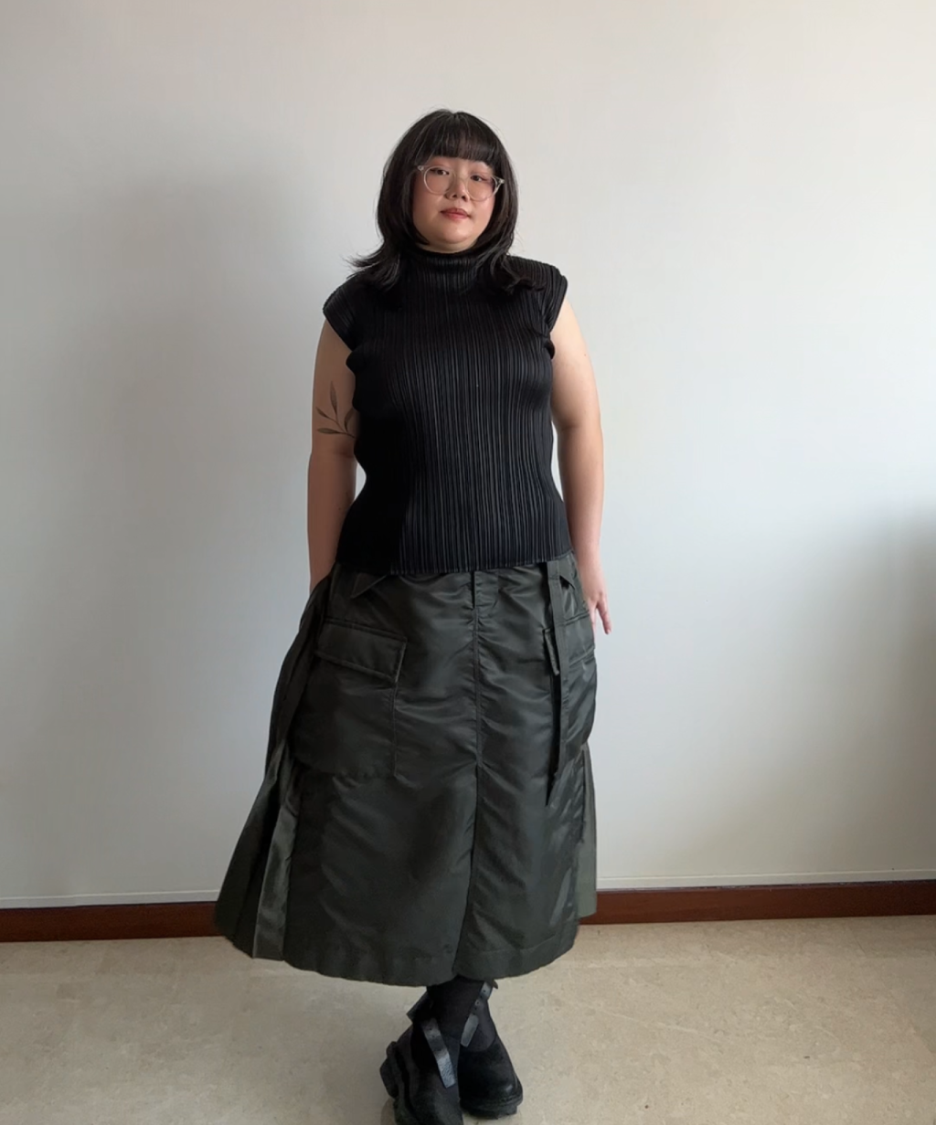 Sacai Nylon Twill Back Pleated Cargo Skirt