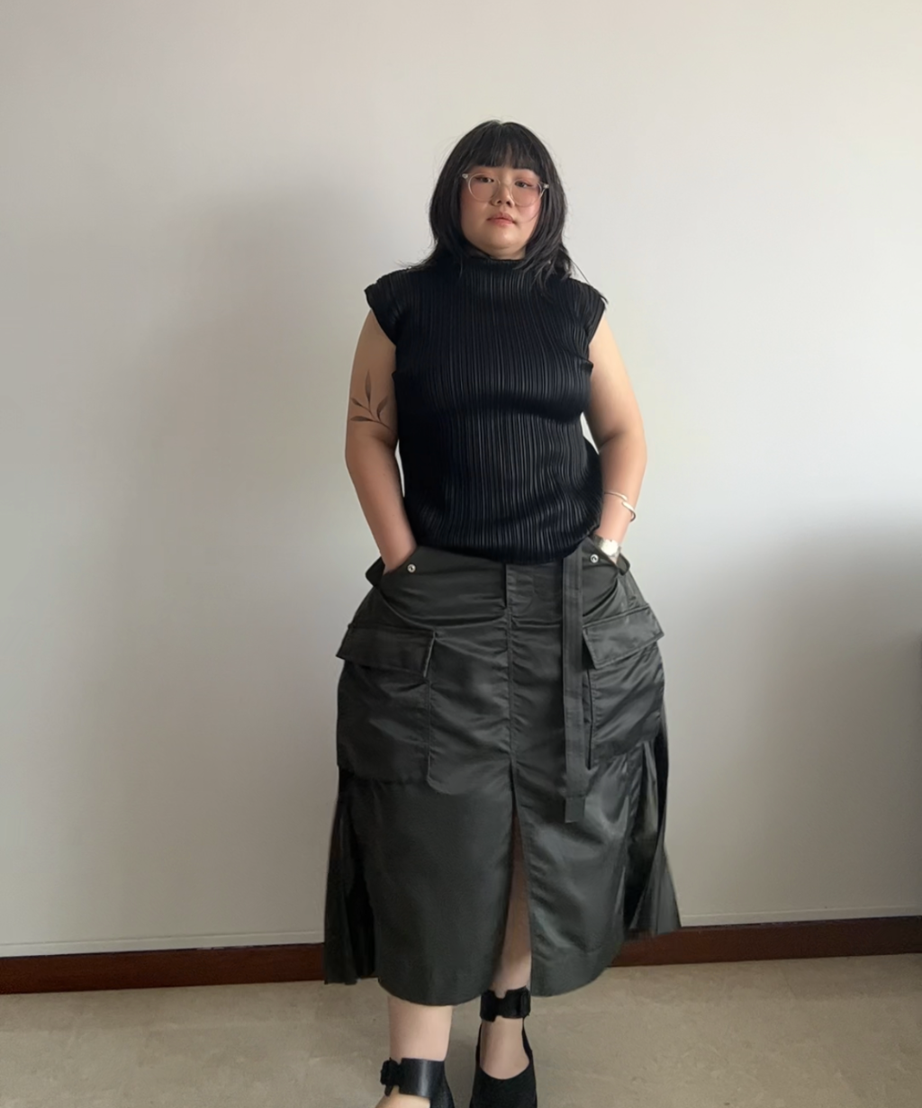 Sacai Nylon Twill Back Pleated Cargo Skirt