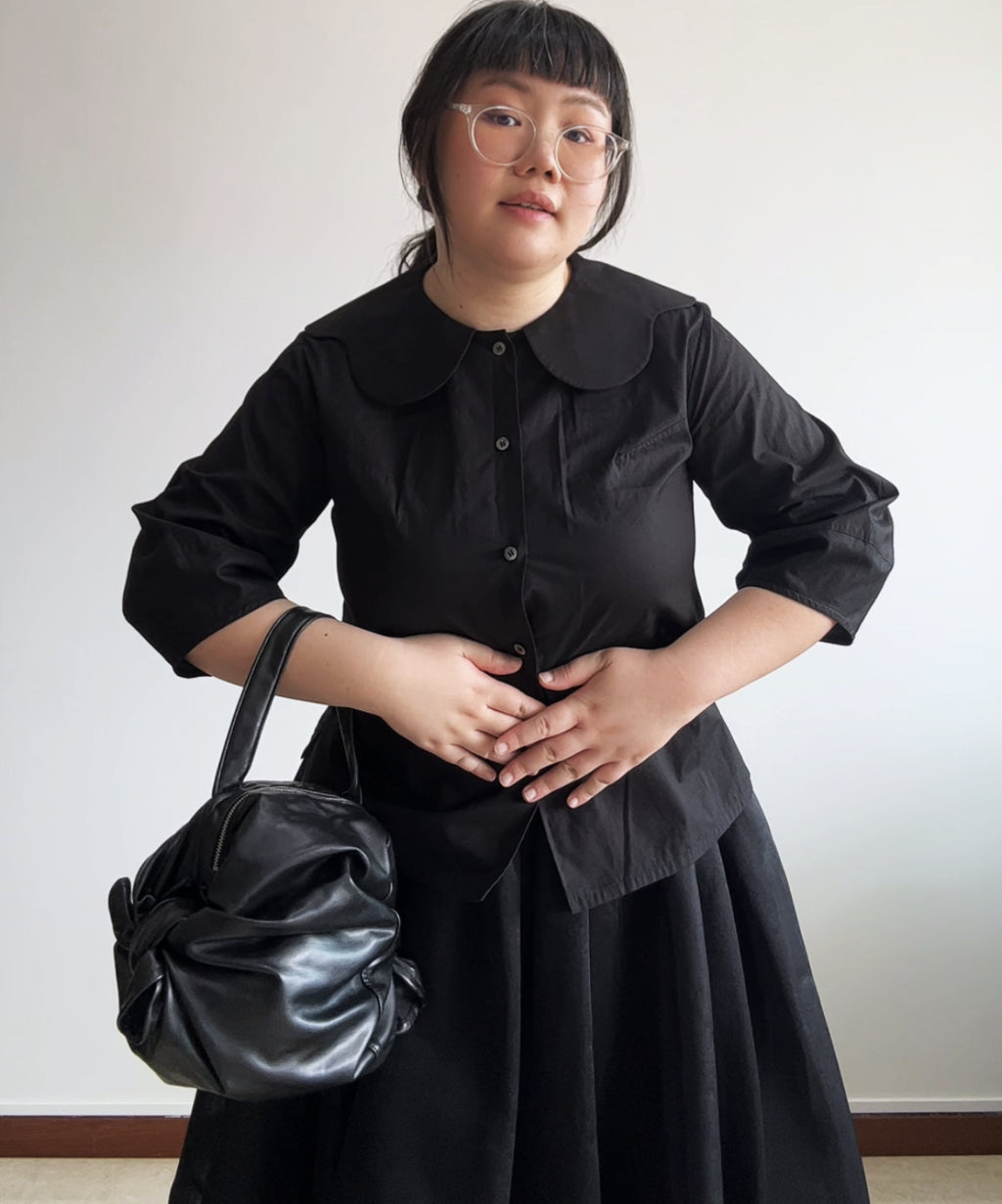 Tricot Comme des Garcons SS20 petal collar 3/4 sleeve blouse