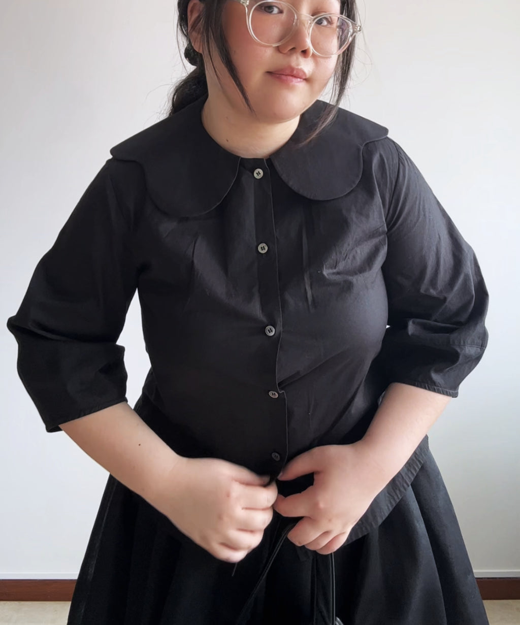 Tricot Comme des Garcons SS20 petal collar 3/4 sleeve blouse