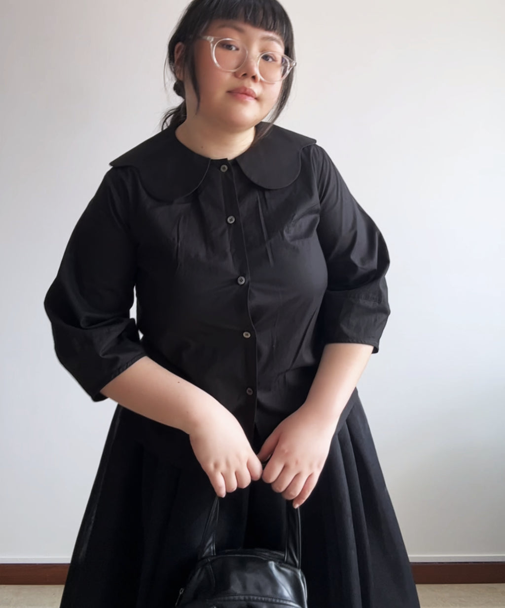 Tricot Comme des Garcons SS20 petal collar 3/4 sleeve blouse
