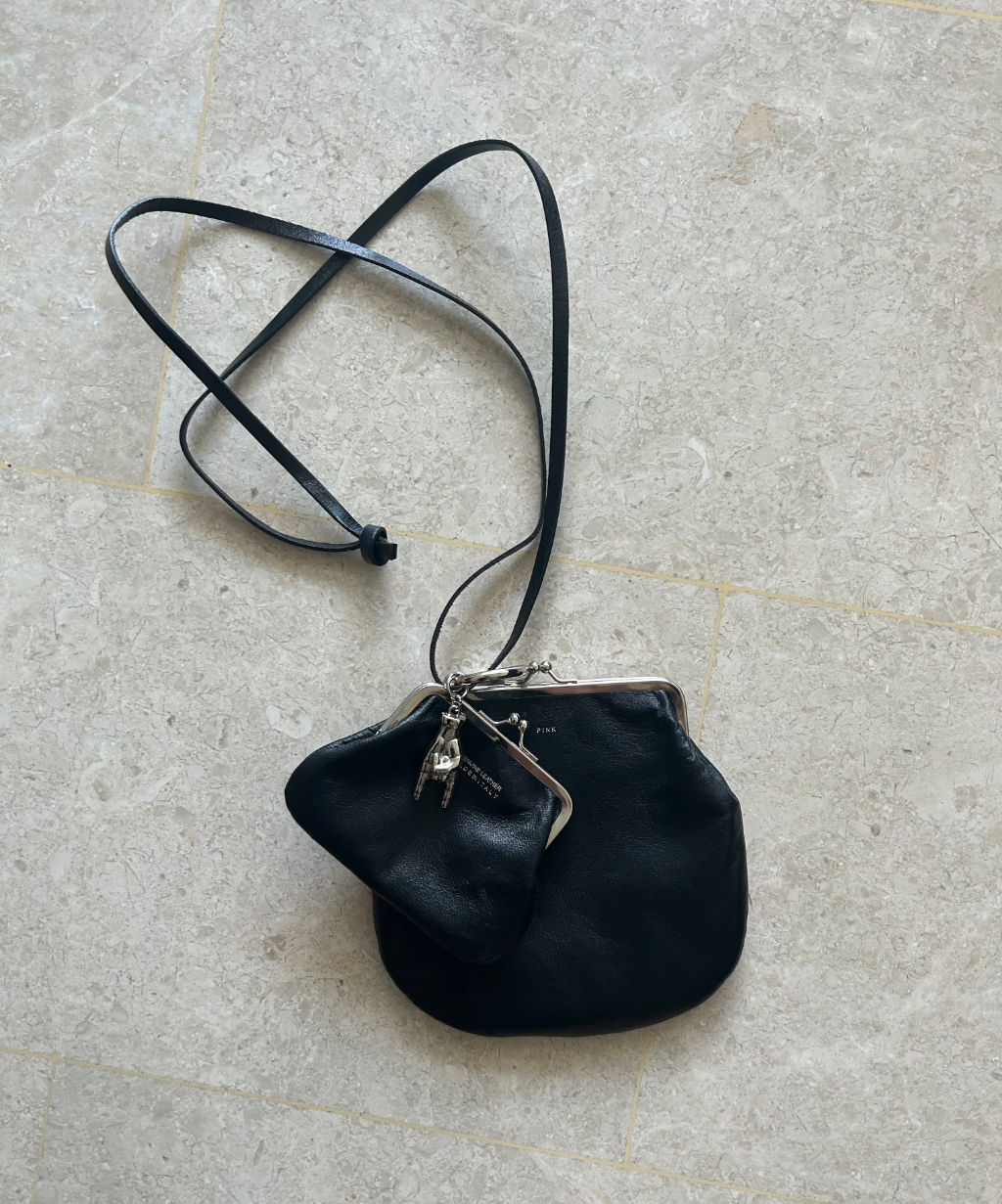 Y's Pink Double Kiss Lock Leather Purse