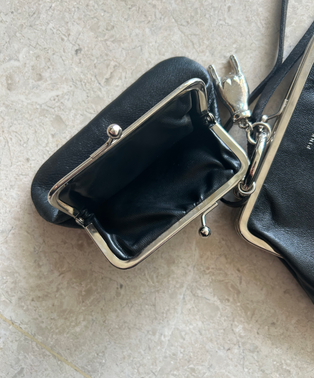 Y's Pink Double Kiss Lock Leather Purse