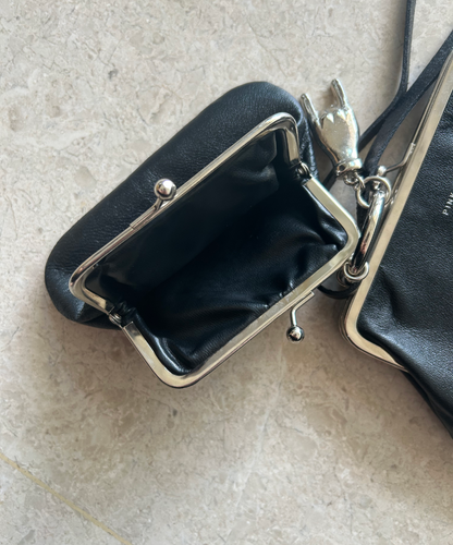 Y's Pink Double Kiss Lock Leather Purse