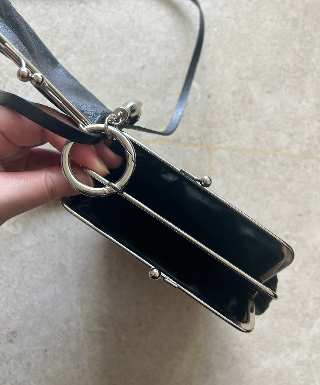 Y's Pink Double Kiss Lock Leather Purse