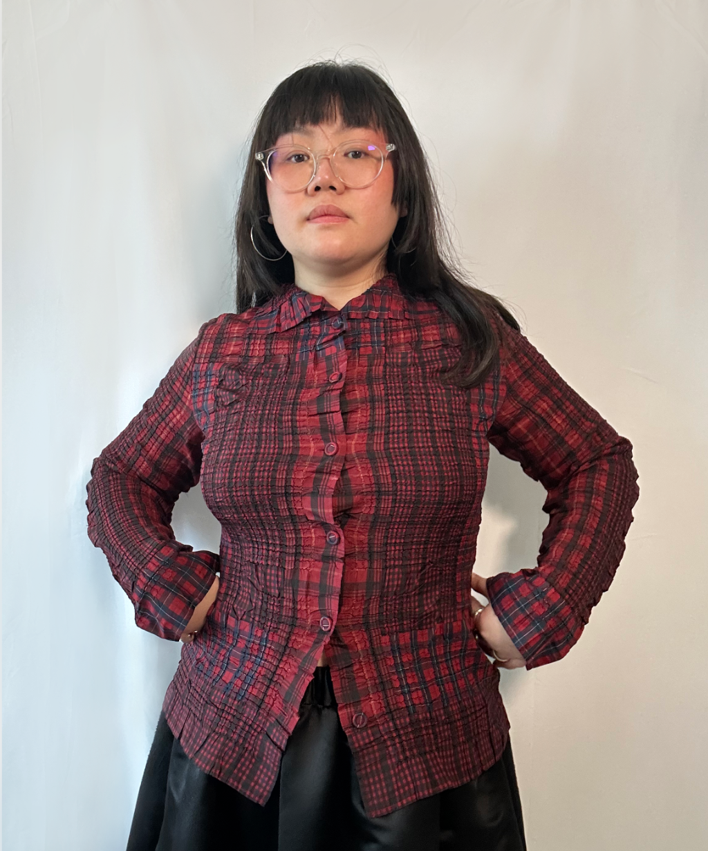 Yoshiki Hishinuma Plaid Shirred Long Sleeve Top