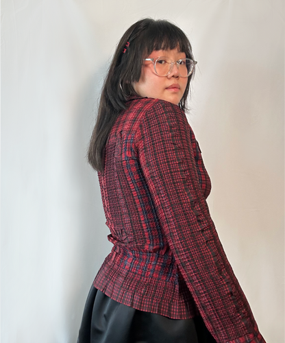 Yoshiki Hishinuma Plaid Shirred Long Sleeve Top