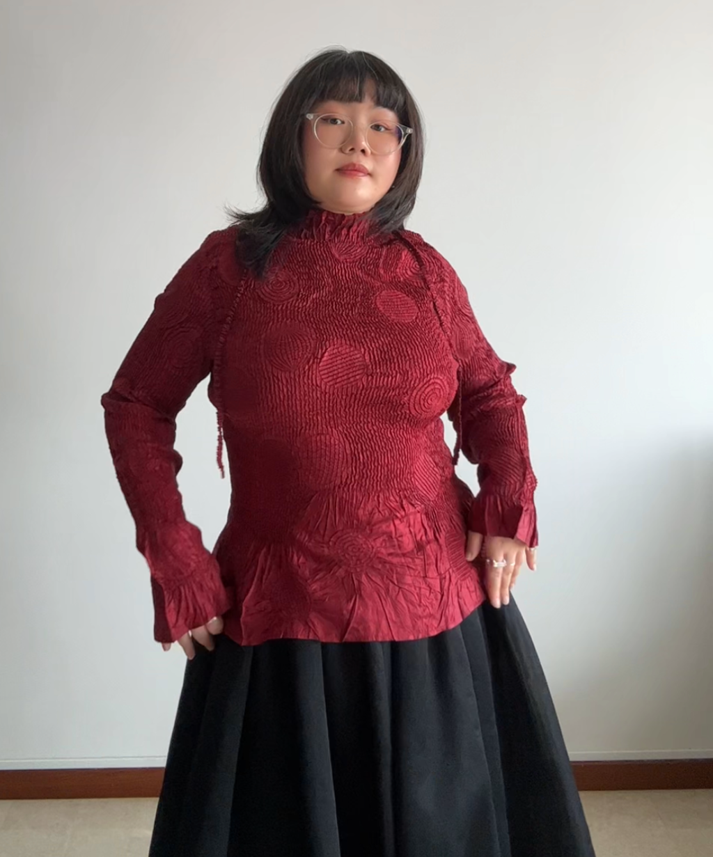 Yoshiki Hishinuma Orbit Crinkle Pleats Peplum Top