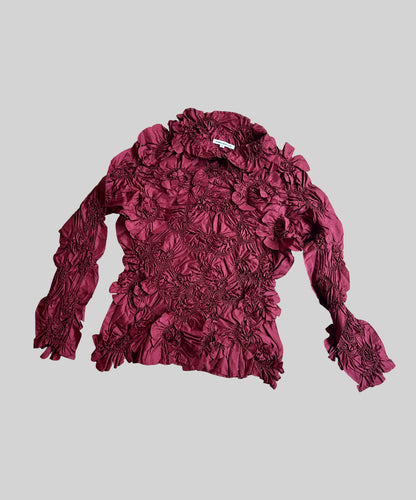 Yoshiki Hishinuma Burgundy Flower Applique Shirt
