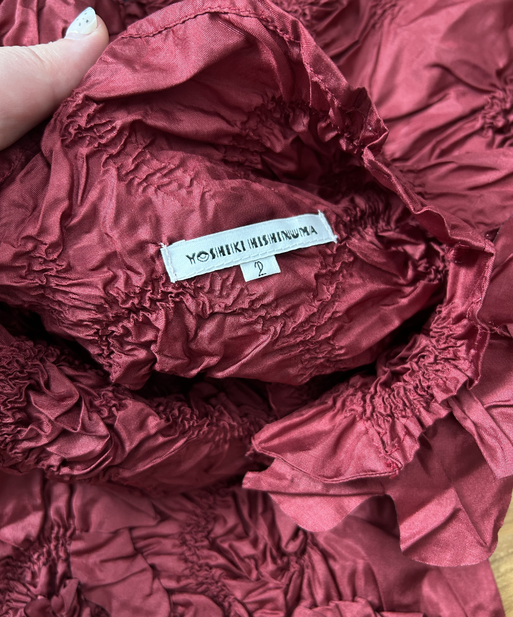 Yoshiki Hishinuma Burgundy Flower Applique Shirt