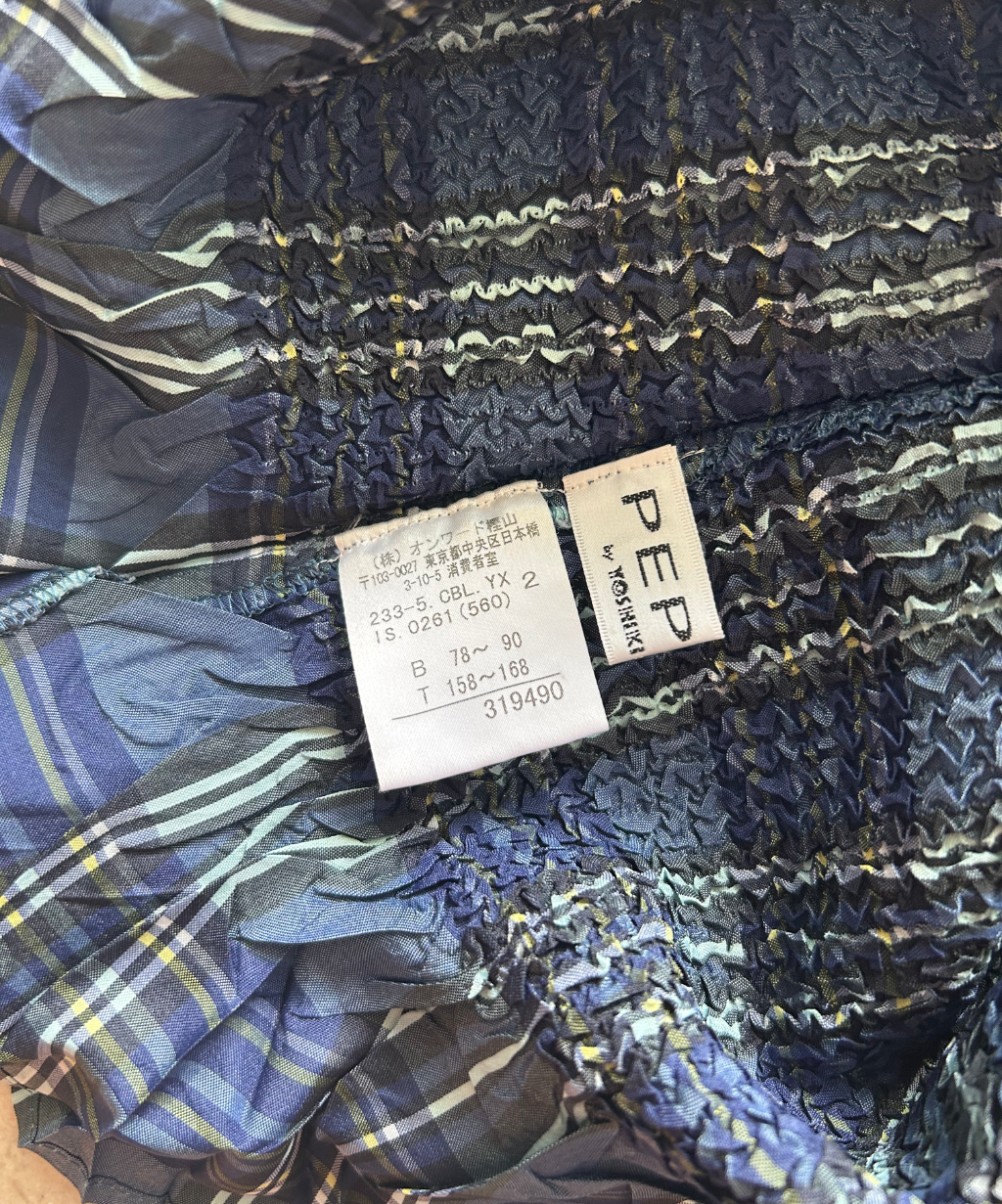 Yoshiki Hishinuma Blue Plaid Peplum Ruffle Hem Top