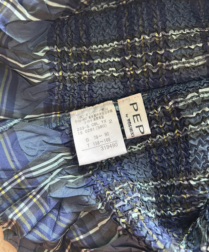 Yoshiki Hishinuma Blue Plaid Peplum Ruffle Hem Top
