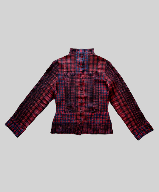 Yoshiki Hishinuma Plaid Shirred Long Sleeve Top