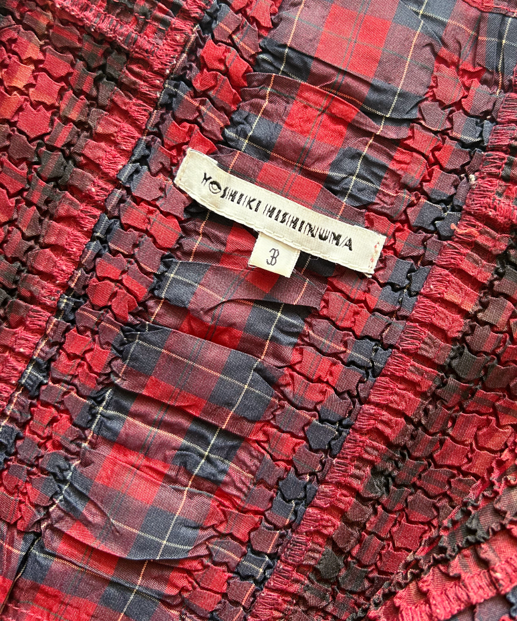 Yoshiki Hishinuma Plaid Shirred Long Sleeve Top