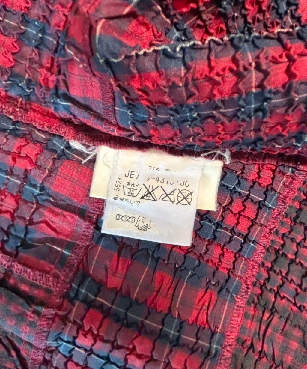 Yoshiki Hishinuma Plaid Shirred Long Sleeve Top