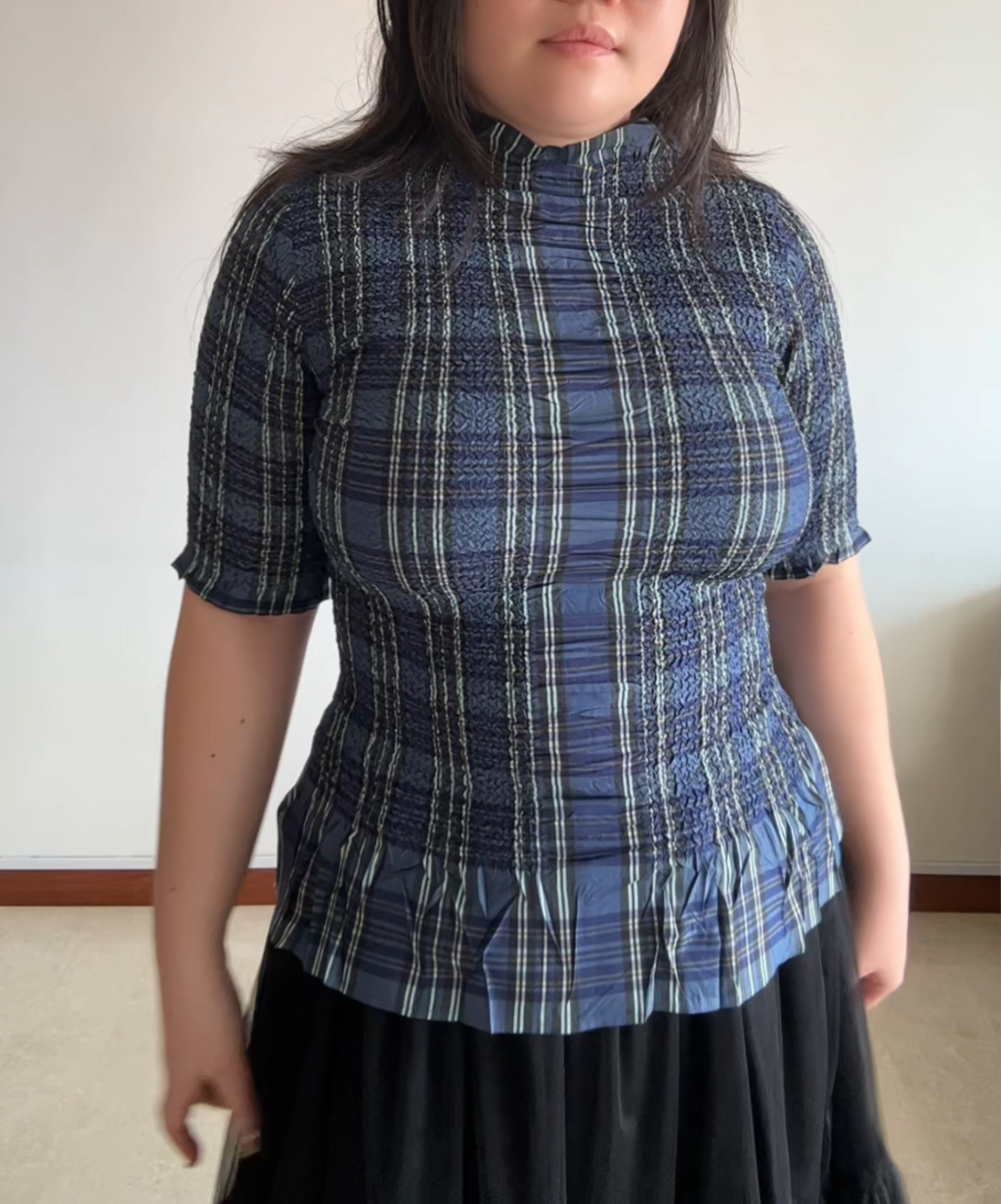 Yoshiki Hishinuma Blue Plaid Peplum Ruffle Hem Top