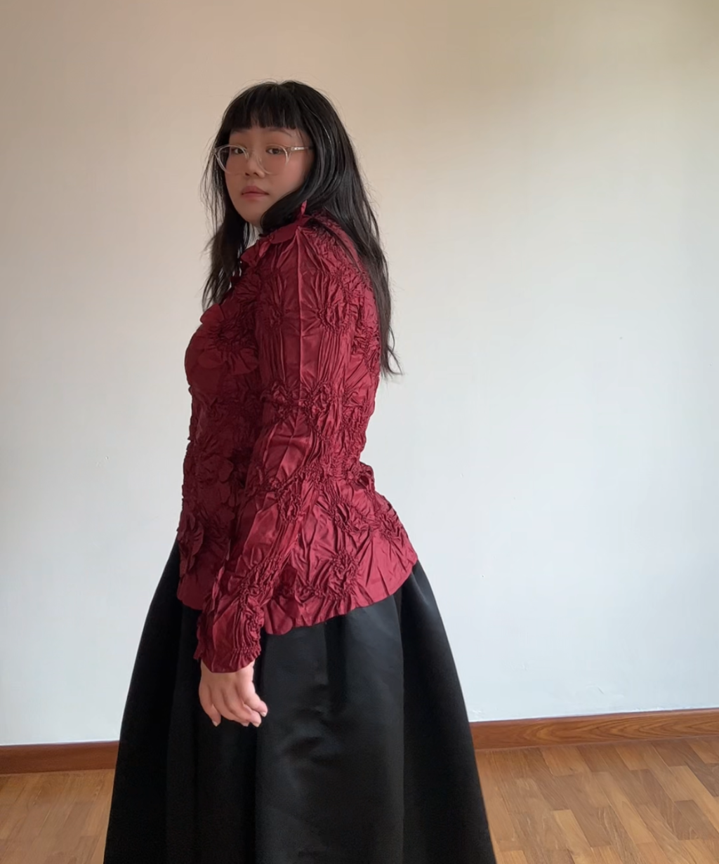 Yoshiki Hishinuma Burgundy Flower Applique Shirt