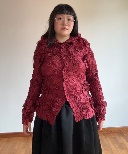 Yoshiki Hishinuma Burgundy Flower Applique Shirt