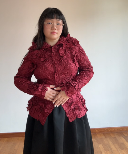 Yoshiki Hishinuma Burgundy Flower Applique Shirt