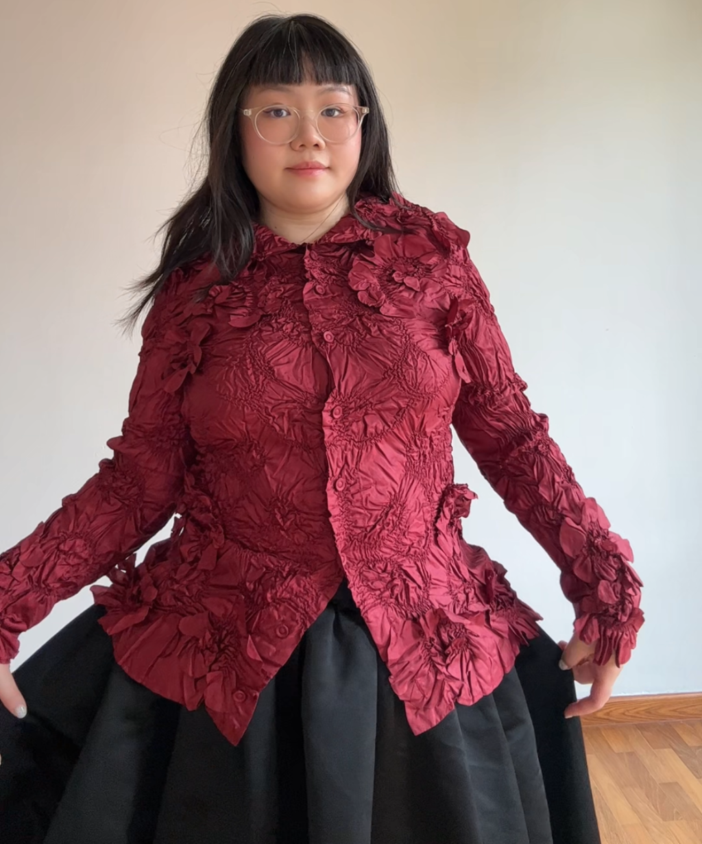 Yoshiki Hishinuma Burgundy Flower Applique Shirt